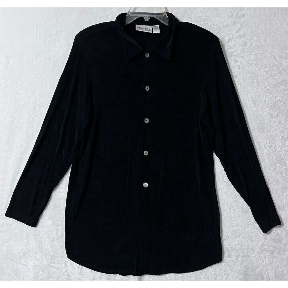 Chico's Private Edition Women's Black Button-Up Shirt Size L Standard Travel